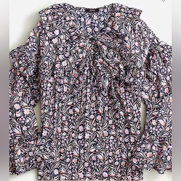 J. Crew Ditsy Flortal Crinkle Chiffon Top Size 3X Navy Flowy Loose Boho Cottage - Picture 13 of 13